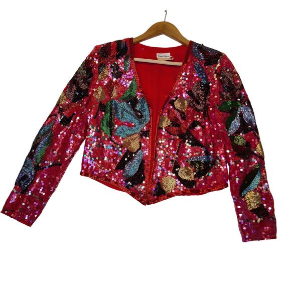 Jack Bryan Jackets & Blazers - Vintage Neiman Marcus Jack Bryan Sequin Beaded Jacket Red Multicolor Size 10